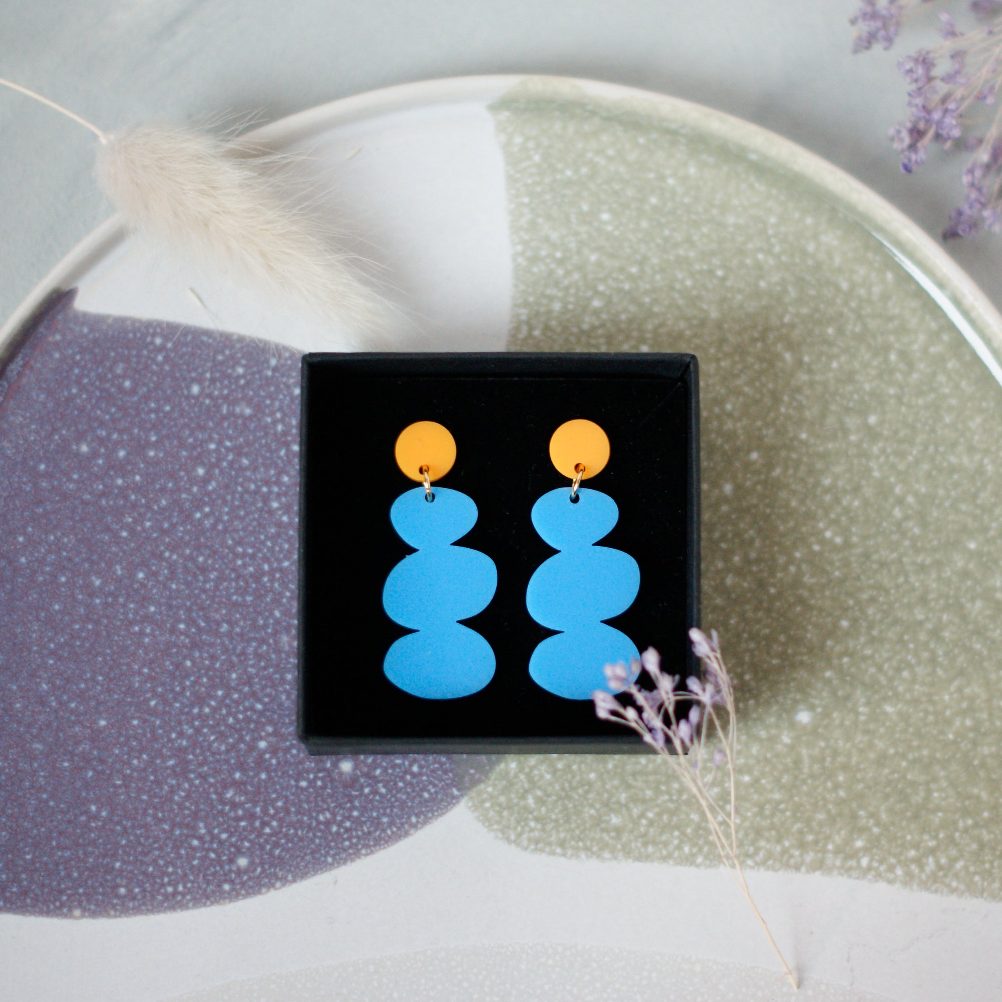 PEBBLE Himmelblau/Orange - Ohrringe aus Acryl