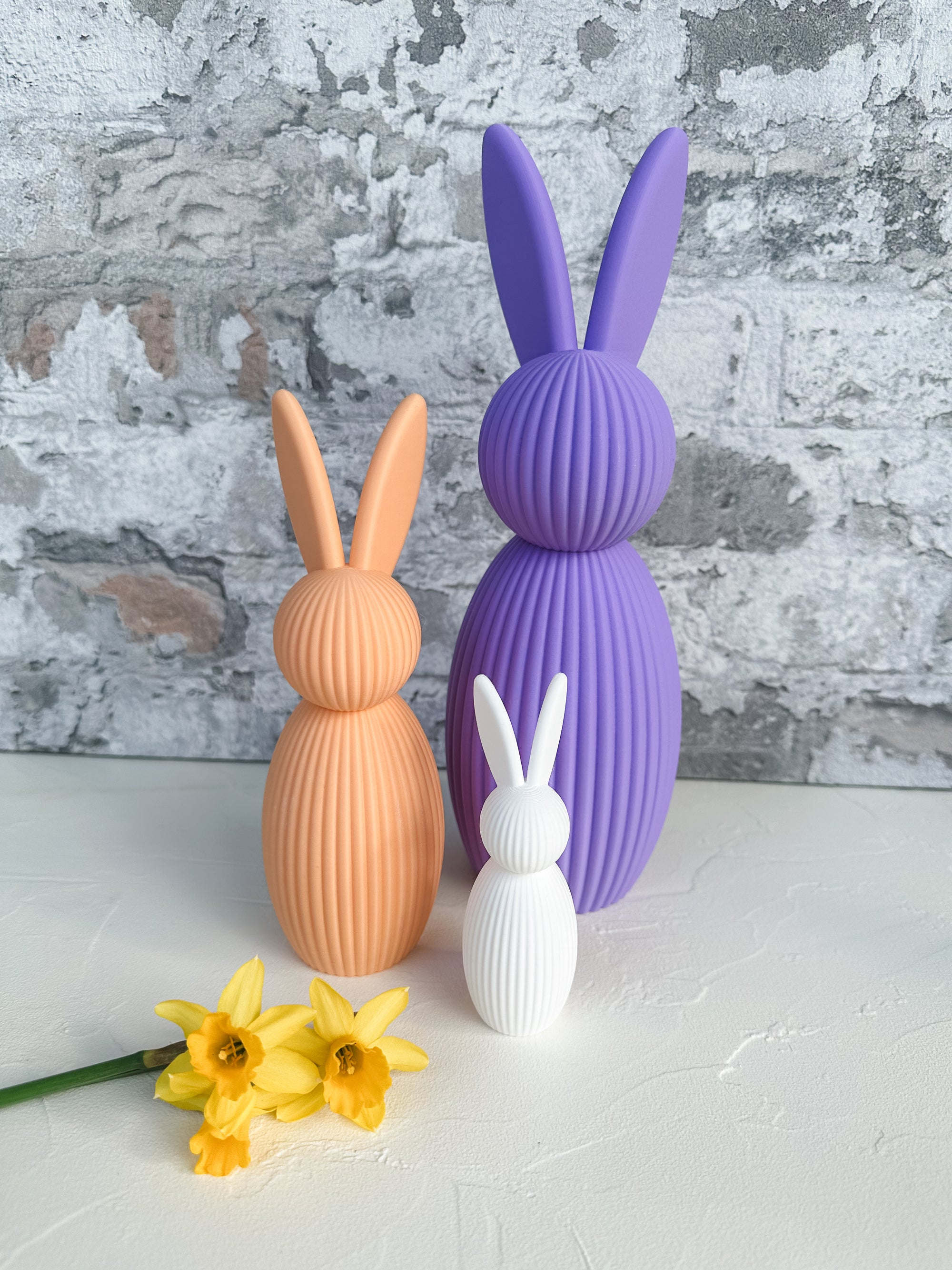 3er-Set Osterhasen Lavendel-Lila/Peach/Weiß